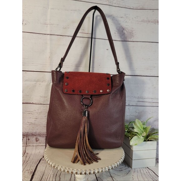 Vera Pelle Handbags - Vera Pelle Genuine Leather•Pebbled•Tassel Burgundy Shoulder Bag•Made In Italy